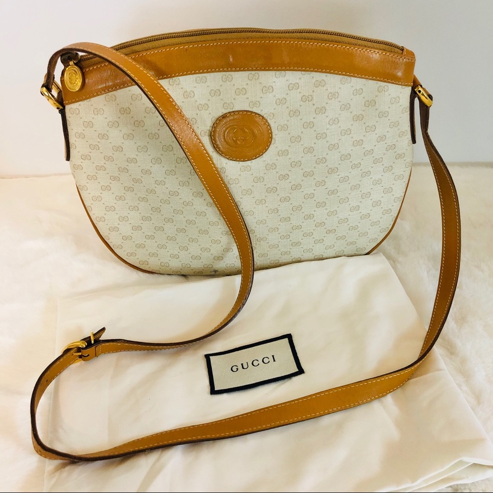 GUCCI GG Guccissima Saddle Tan Cream Vintage Micro GG